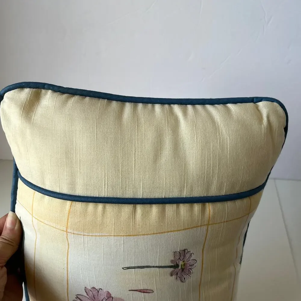 CROSCILL ACCESSORIES Throw Pillow Yellow Floral Cottage Core Blue Cord USA 15x11